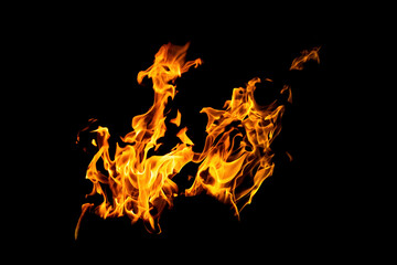 Fire flames on black background