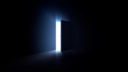 Door Opening to the brilliant Future, way to Heaven and Success. 3D illustration