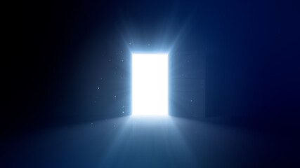 Door Opening to the brilliant Future, way to Heaven and Success. 3D illustration.