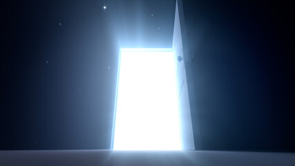Door Opening to the brilliant Future, way to Heaven and Success. 3D illustration.