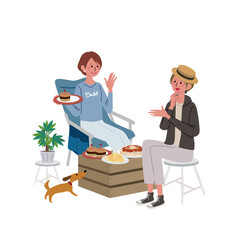 ベランピングをする女性のイラスト
