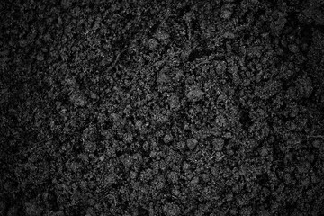 Dark black soil. Close-up. Top view. Background. Texture.