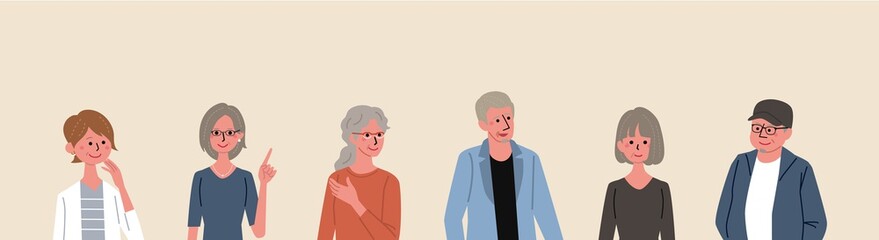 中高年の男女　シニア　夫婦　イラスト　上半身
