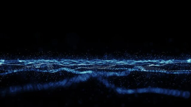 Abstract Glowing Mesh Wave Field Fx With Fractal Particles Loop/ 4k animation of an abstract fractal digital wave field background with glowing mesh lines and particles flickering and seamless looping