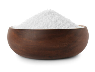 Pellets of ammonium nitrate in bowl isolated on white. Mineral fertilizer