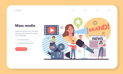 Mass media web banner or landing page. Press, tv and radio promotion