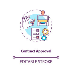 Contract approval concept icon. Contract lifecycle steps. Method of organization uses to approve documents idea thin line illustration. Vector isolated outline RGB color drawing. Editable stroke