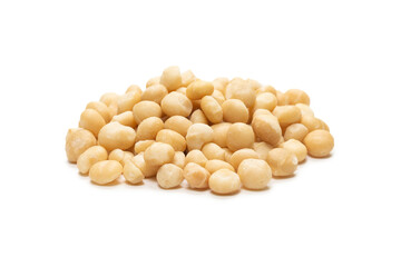 Macadamia nuts isolated on white background.