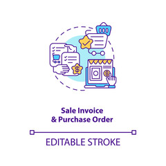Sale invoice purchase order concept icon. Common commercial contracts types. Details of services provided idea thin line illustration. Vector isolated outline RGB color drawing. Editable stroke