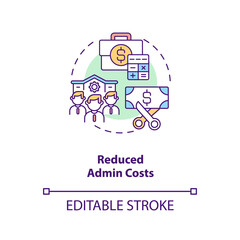 Reduced admin costs concept icon. Contract management automation benefits. Limit company expenses idea thin line illustration. Vector isolated outline RGB color drawing. Editable stroke