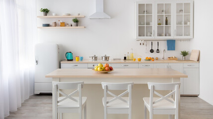 Family dining room and minimalist design of kitchen
