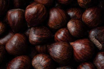 Obraz premium close up of chestnuts from above