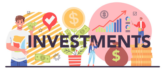 Investments typographic header. Investing stategy, fundamental analysis