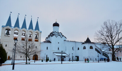 old monastery in the snow, church, winter, architecture, russia, snow, religion,  sky, monastery, cross, tower, old, temple,  white, dome, blue, kremlin, culture,  faith, history, travel, Tikhvin