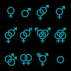 Gender symbols vector outlines icon set