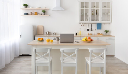 Fototapeta na wymiar Cozy kitchen interior in morning, contemporary design