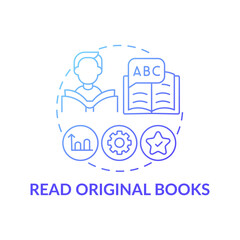 Reading original books concept icon. Learning language tip idea thin line illustration. Reading in foreign language. Learning and reinforcing words. Vector isolated outline RGB color drawing