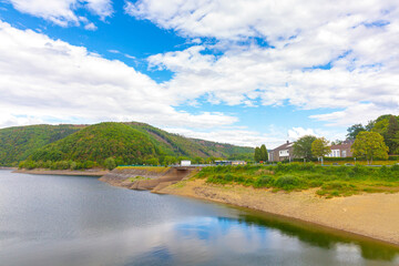 Paulushofdamm, Rursee and Obersee on a beautiful day in summer.