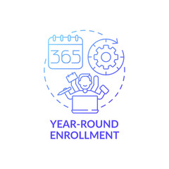 Year-round enrollment concept icon. Online language courses idea thin line illustration. Starting courses anytime. Open-enrollment. Year round program. Vector isolated outline RGB color drawing