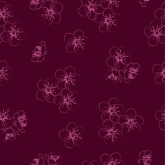 Cherry blossom seamless pattern. Contour drawing