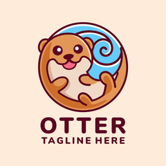 cute otter cartoon logo design