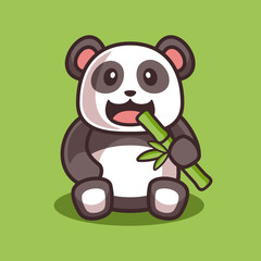 cartoon cute panda eating bamboo illustration