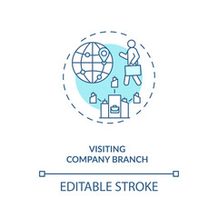 Visiting company branch concept icon. Business travel during pandemic idea thin line illustration. Need to travel the world. Tourism service. Vector isolated outline RGB color drawing. Editable stroke