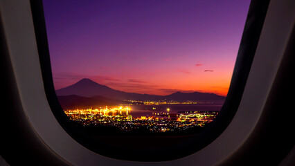 Airplane window view of Fuji Mountain 1