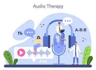 Speech therapist concept. Audio therapy for didactic correction. - obrazy, fototapety, plakaty