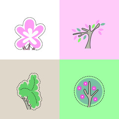 Set with different stylized cute trees