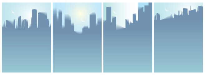 City skyscrapers silhouettes skyline vector illustrations set. Perfect minimal backgrounds with copy space for text.