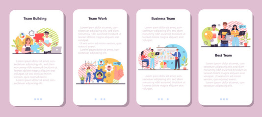 Obraz premium Business team mobile application banner set. Idea of strategy