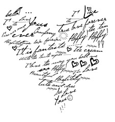 Sketched wording shaped in a heart. 