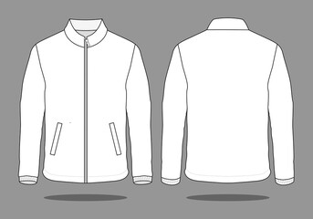 Blank White Jacket Template on Gray Background. Front and Back Views, Vector File.