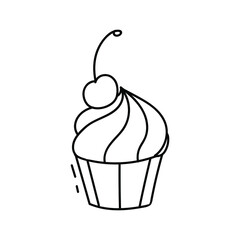 
cup cake with cherry doodle on the white background