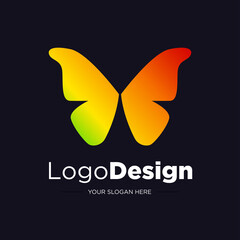 Simple modern butterfly logo. Digital butterfly. Transformation. Improvement. Logo design. Vector