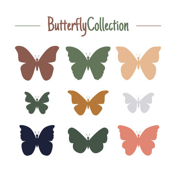 Set of simple colorful butterflies, silhouettes on white background. Vector