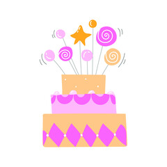 pink birthday cake on the white background