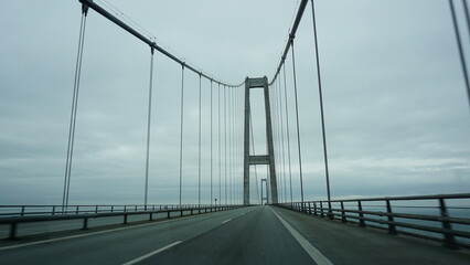 the Storebaelt bridge across the Great Belt between the islands Zealand and Funen, Denmark, March