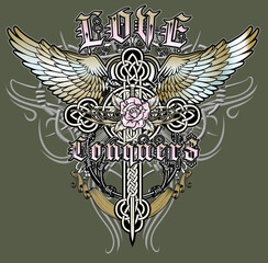 Tattoo cross print design illustration 