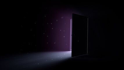 Door Opening to the brilliant Future, way to Heaven and Success. 3D illustration.