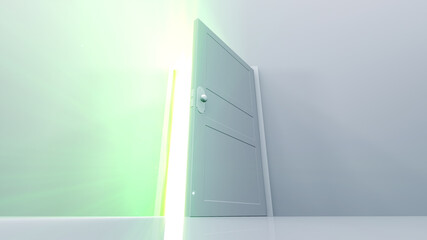 Door Opening to the brilliant Future, way to Heaven and Success. 3D illustration.