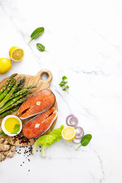 Salmon culinary background with copy space for a text