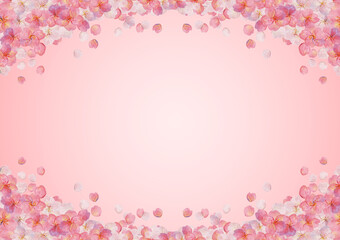 レトロな桜の背景素材　ピンク　ソメイヨシノ　押絵　押花　和柄　和風イメージ　花見