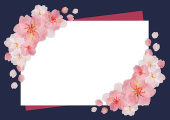 レトロな夜桜の背景素材　ソメイヨシノ　押絵　押花　和柄　和風イメージ　花見