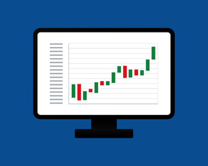 Simple abstract illustration icon of stock market or forex trading graph on computer screen. Candlestick graph, chart investment trading