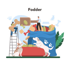Fodder industry. Food for pet production Dog and cat bowl and food