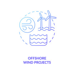 Offshore wind projects concept icon. Wind energy to generate electricity idea thin line illustration. Breeze turbines. Clean and renewable. Vector isolated outline RGB color drawing