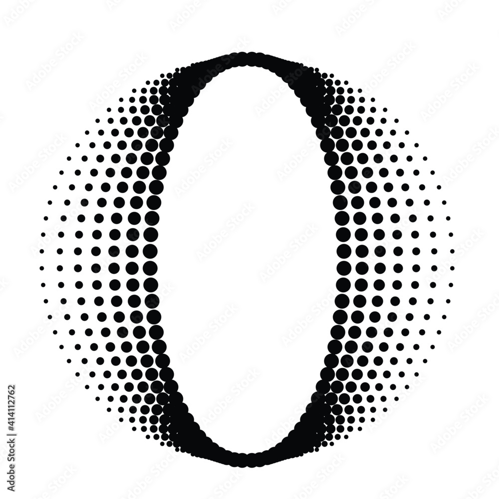 Wall mural halftone dots in circle form. letter o . round logo . vector dotted frame . design element