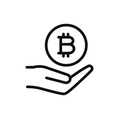 Bitcoin in hand icon isolated on white background. Vector illustration